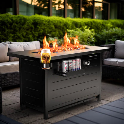 Laurean 25" H X 43" W Propane Fire Table Outdoor Fire Pit with Lid