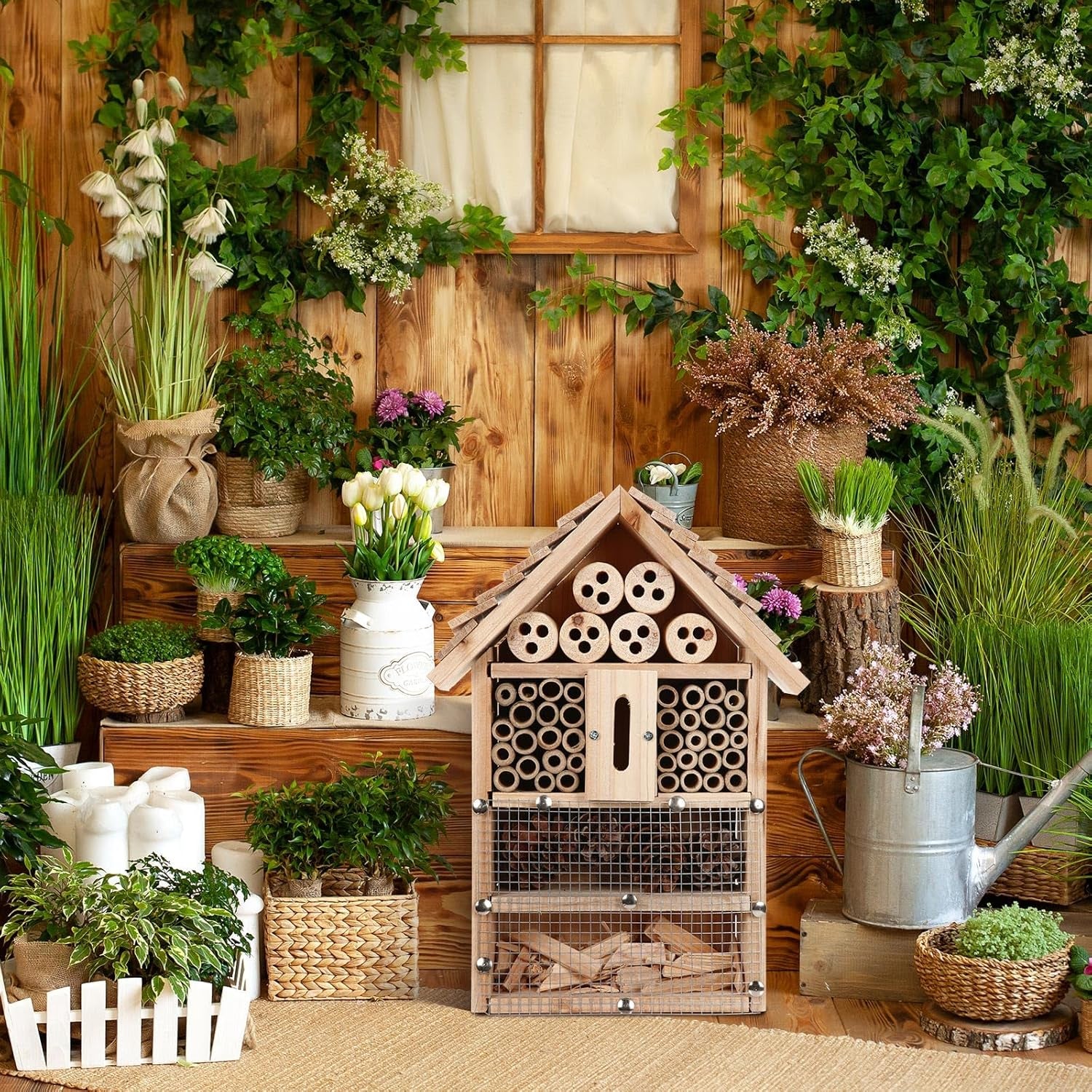 2 Set DIY Wooden Insect Hotel Kit Mason Bee House Bug Hotel Wood Craft for Building Bee, Butterfly Hous DIY Insect Hotels Nesting Habitat Shelters for Beneficial, 13.6 X 10.8 X 2.8 Inch(A)