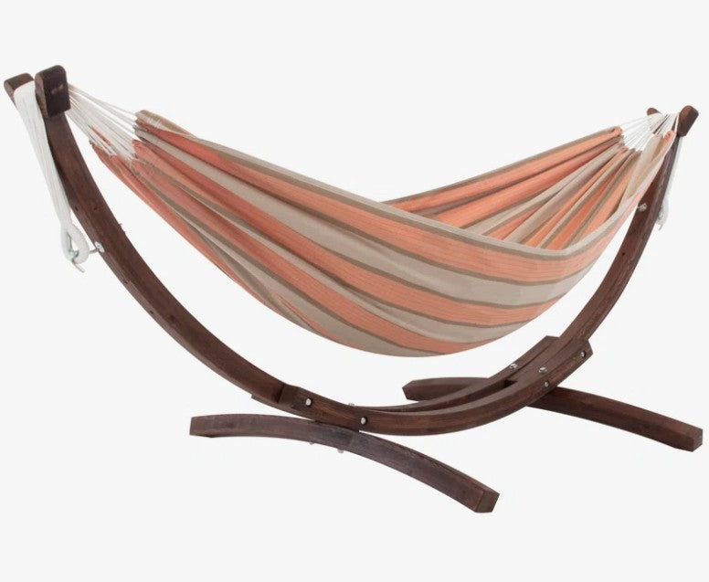 Vivere Holyoke Double Hammock with Solid Pine Arc Stand- Available in Sunbrella or Cotton
