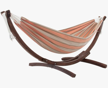 Vivere Holyoke Double Hammock with Solid Pine Arc Stand- Available in Sunbrella or Cotton