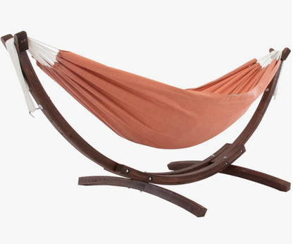 Vivere Holyoke Double Hammock with Solid Pine Arc Stand- Available in Sunbrella or Cotton