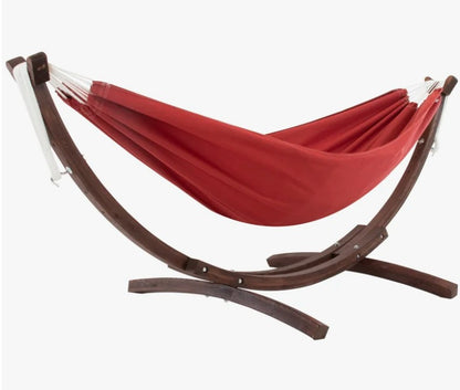 Vivere Holyoke Double Hammock with Solid Pine Arc Stand- Available in Sunbrella or Cotton
