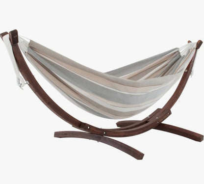 Vivere Holyoke Double Hammock with Solid Pine Arc Stand- Available in Sunbrella or Cotton