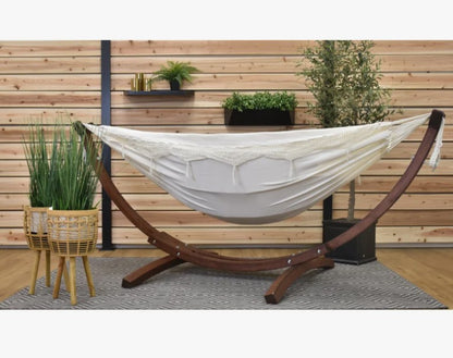 Vivere Holyoke Double Hammock with Solid Pine Arc Stand- Available in Sunbrella or Cotton