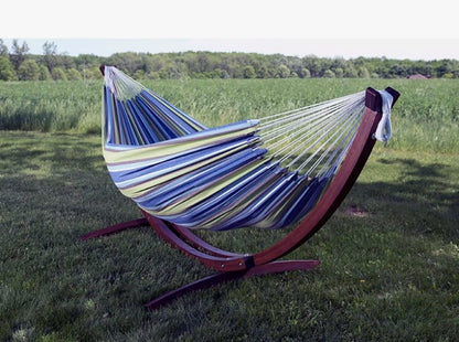 Vivere Holyoke Double Hammock with Solid Pine Arc Stand- Available in Sunbrella or Cotton