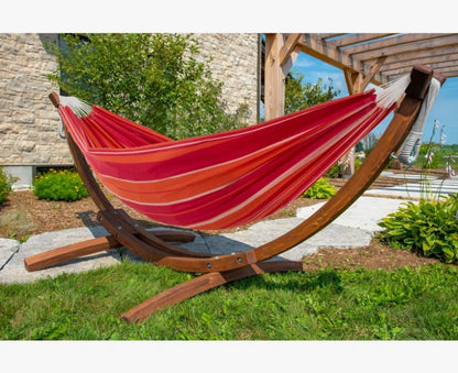 Vivere Holyoke Double Hammock with Solid Pine Arc Stand- Available in Sunbrella or Cotton