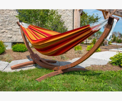 Vivere Holyoke Double Hammock with Solid Pine Arc Stand- Available in Sunbrella or Cotton