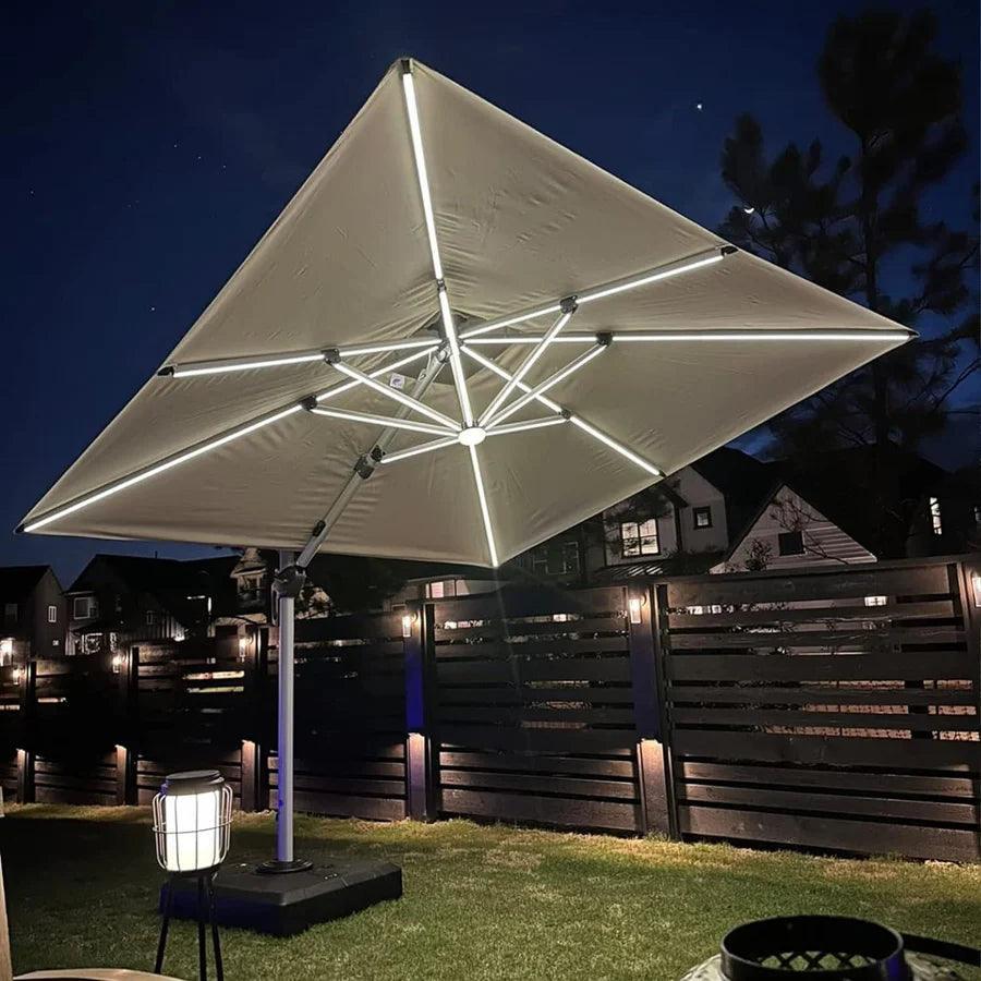 Square Cantilever Umbrella with Base, Outdoor Umbrellas with Lights