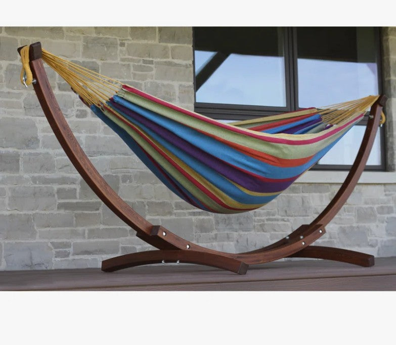 Vivere Holyoke Double Hammock with Solid Pine Arc Stand- Available in Sunbrella or Cotton
