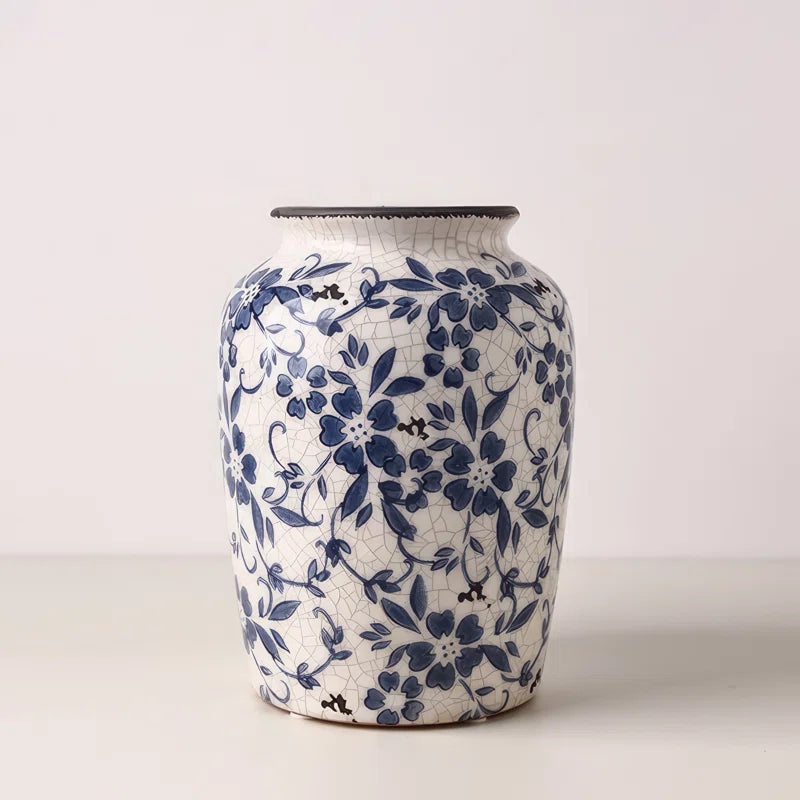 Cleto Handmade Ceramic Blue and White Porcelain Ceramic Table Vase / Ginger Jar