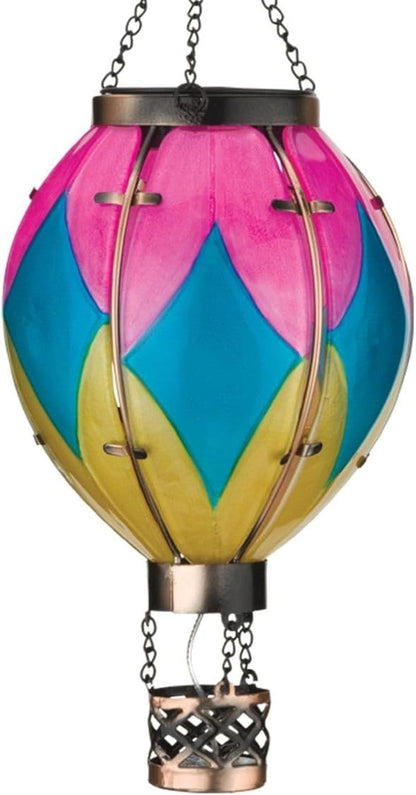 Hot Air Balloon Solar Lantern – Hanging Solar-Powered LED Lights, Waterproof Portable Decorative Outdoor Lamp Made of Metal & Glass for Garden, Patios & Pathway – Americana (X-Large)