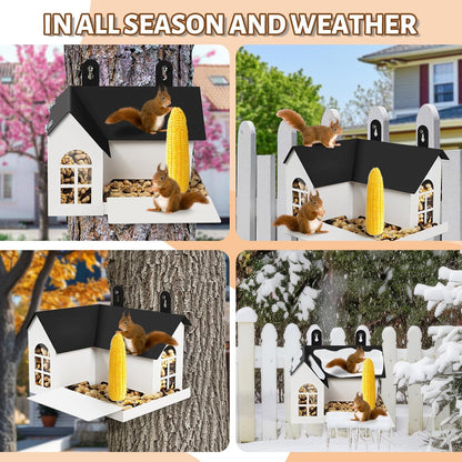 Squirrel Feeder for Hanging outside Tree，Mini Chipmunk Outdoors Squirrel Picnic Bench Feeders Table，Funny Metal House Boxes，Stronger than Wooden Structure