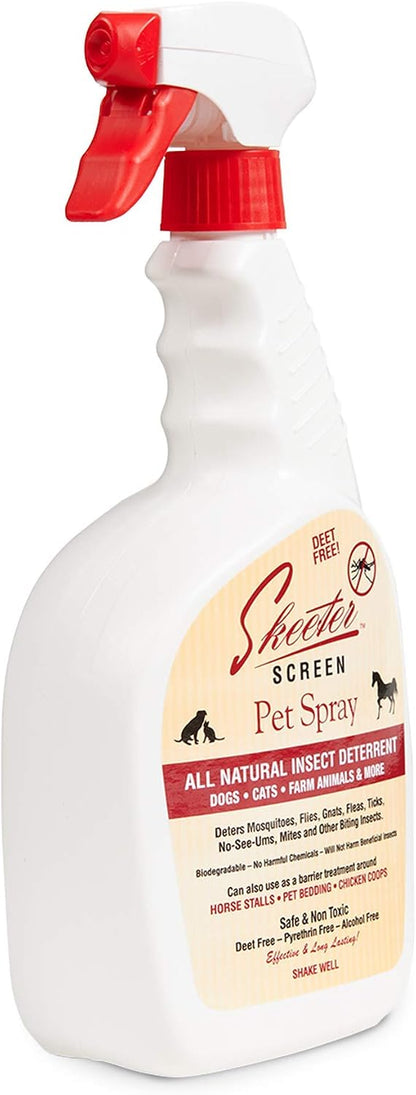 Skeeter Screen Insect Deterrent Spray for Pets & Farm Animals - 32 Fl Oz | Deet Free, Effective, Long Lasting - Deters Gnats, Chiggers, Flies, Fleas & Ticks - Stalls, Bedding, Chicken Coops