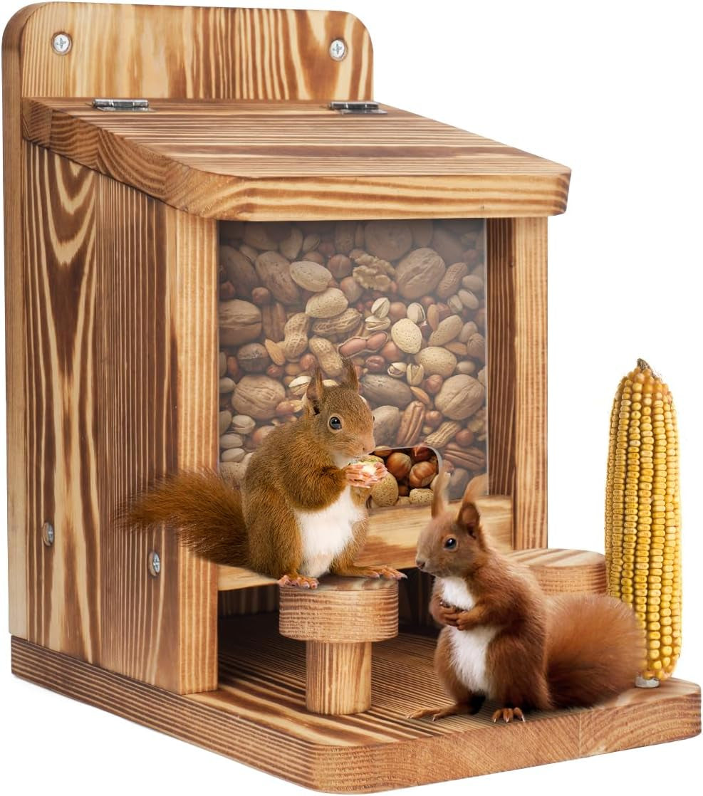 Squirrel Feeder for Outside, Thickened Wooden Squirrel Feeder Platform, Funny Squirrel Houses Picnic Table, Squirrel Feeders for Outdoors Tree Peanuts Nuts Corn Cobs Holder Durable Chipmunk Feeder Box
