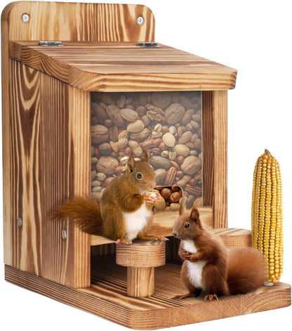Squirrel Feeder for Outside, Thickened Wooden Squirrel Feeder Platform, Funny Squirrel Houses Picnic Table, Squirrel Feeders for Outdoors Tree Peanuts Nuts Corn Cobs Holder Durable Chipmunk Feeder Box