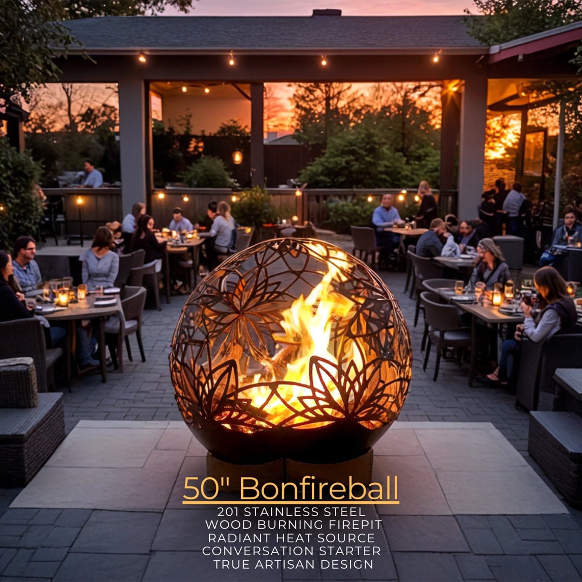  50" Lotus Bonfire Ball Stainless Steel Fire Pit