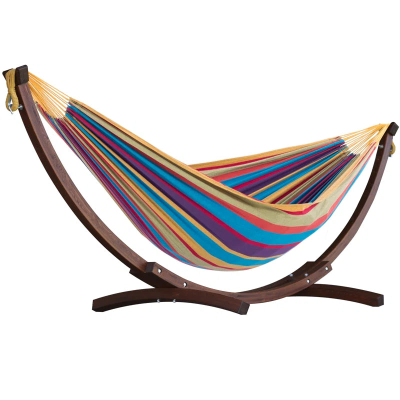 Vivere Holyoke Double Hammock with Solid Pine Arc Stand- Available in Sunbrella or Cotton
