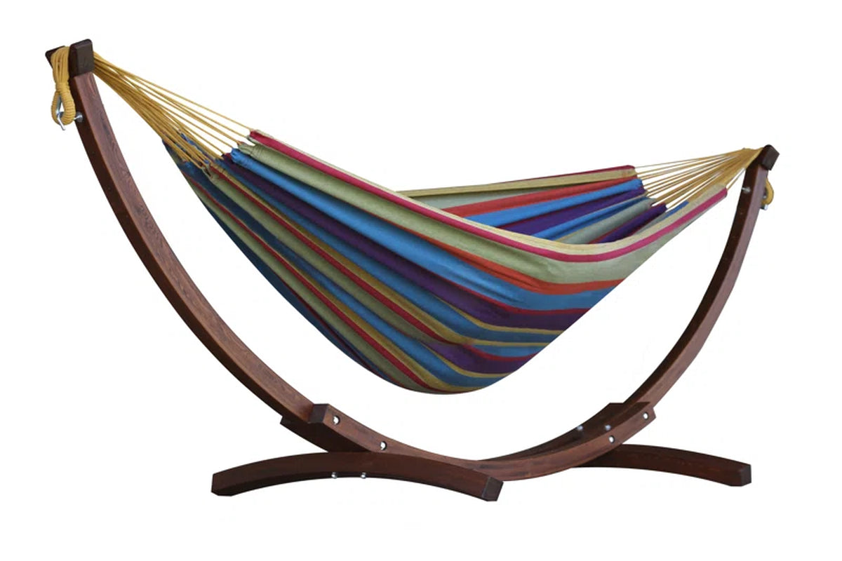 Vivere Holyoke Double Hammock with Solid Pine Arc Stand- Available in Sunbrella or Cotton