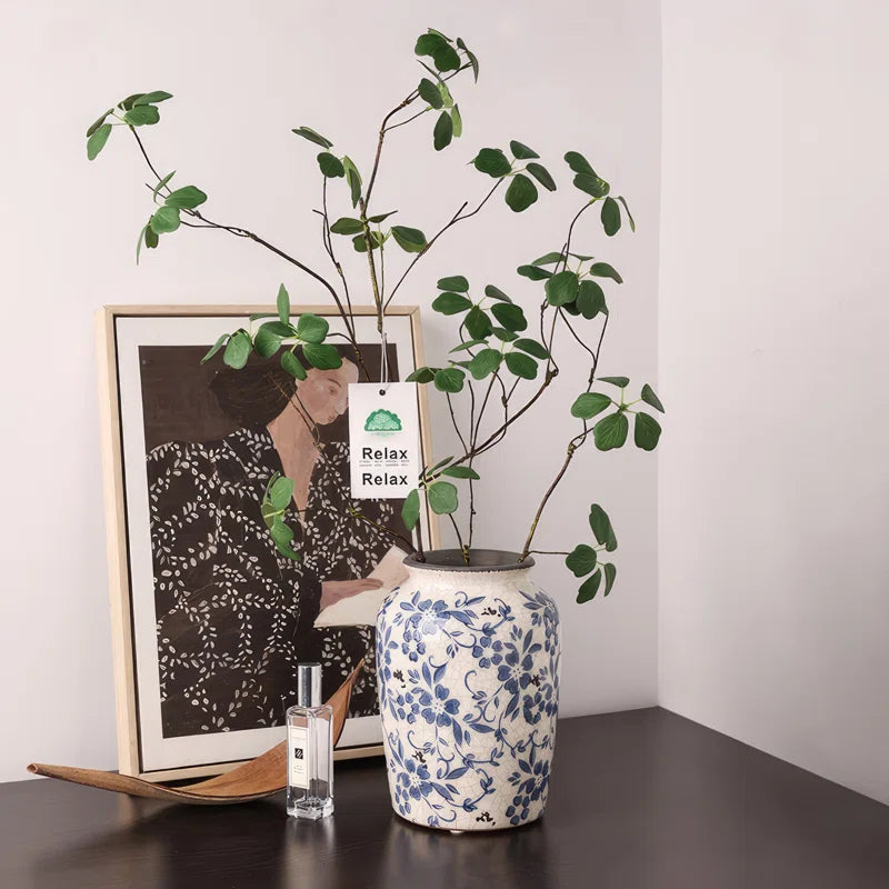 Cleto Handmade Ceramic Blue and White Porcelain Ceramic Table Vase / Ginger Jar