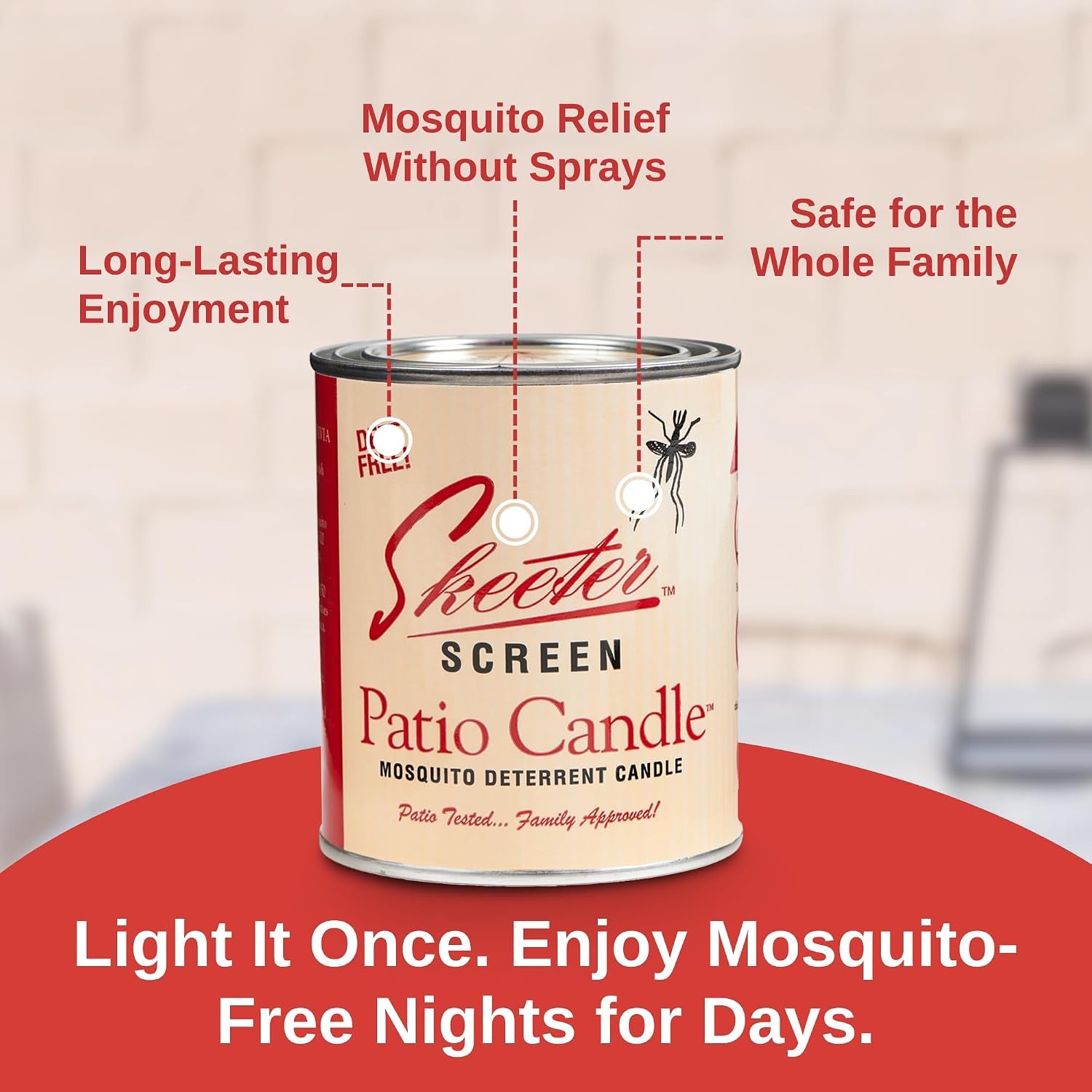 Skeeter Screen 15Oz Patio Candle – All Natural Insect Repellent | 80 Hour Burn Time - Clean-Burning Essential Oil Formula – Lead-Free Wick – Fresh Outdoor Scent for Patios, Decks, Balconies
