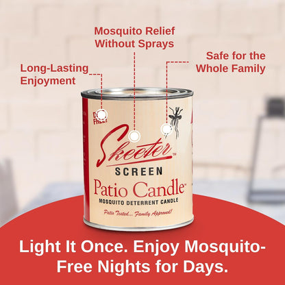 Skeeter Screen 15Oz Patio Candle – All Natural Insect Repellent | 80 Hour Burn Time - Clean-Burning Essential Oil Formula – Lead-Free Wick – Fresh Outdoor Scent for Patios, Decks, Balconies