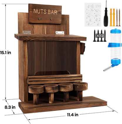 Squirrel Feeders for outside Tree Wooden Squirrel Picnic Table Feeder for Corn Peanut Hanging Chipmunk House the Nut Bar with Squirrel Water Feeder