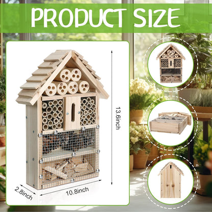 2 Set DIY Wooden Insect Hotel Kit Mason Bee House Bug Hotel Wood Craft for Building Bee, Butterfly Hous DIY Insect Hotels Nesting Habitat Shelters for Beneficial, 13.6 X 10.8 X 2.8 Inch(A)