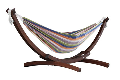 Vivere Holyoke Double Hammock with Solid Pine Arc Stand- Available in Sunbrella or Cotton