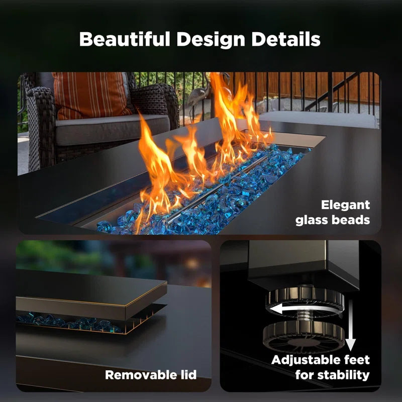 Laurean 25" H X 43" W Propane Fire Table Outdoor Fire Pit with Lid