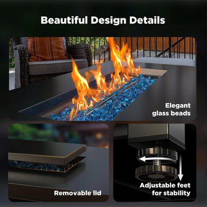 Laurean 25" H X 43" W Propane Fire Table Outdoor Fire Pit with Lid