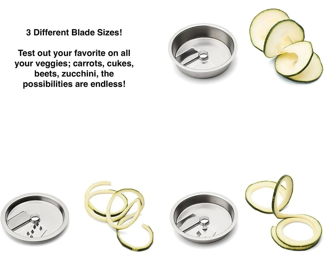 Jarware Stainless Steel 3-In-1 Spiralizer for Wide Mouth Mason Jars