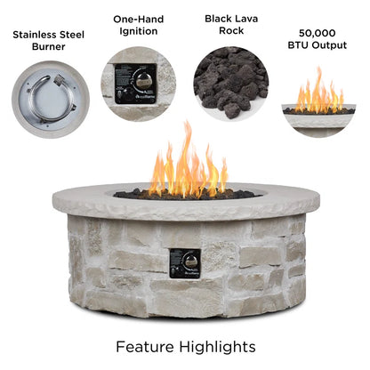 Scottsdale 40" round Stone Propane Fire Pit Table by