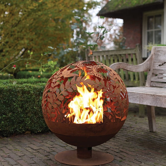 18" Garden Fire Sphere, Rust Metal
