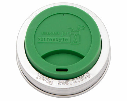 Silicone Drinking Lid with Stainless Steel Band for Mason Jars