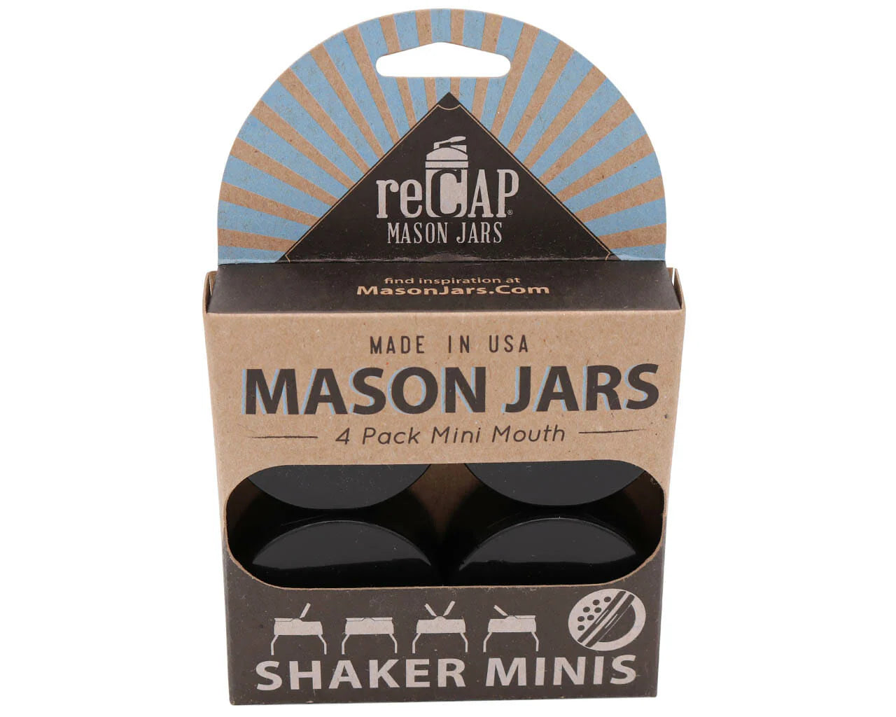 Recap Mason Jar Shaker Lids for 4Oz Mini Ball Jars 4 Pack