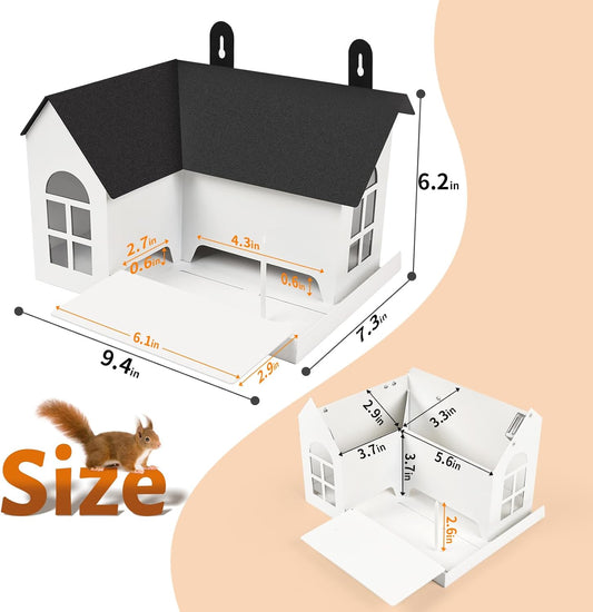 Squirrel Feeder for Hanging outside Tree，Mini Chipmunk Outdoors Squirrel Picnic Bench Feeders Table，Funny Metal House Boxes，Stronger than Wooden Structure