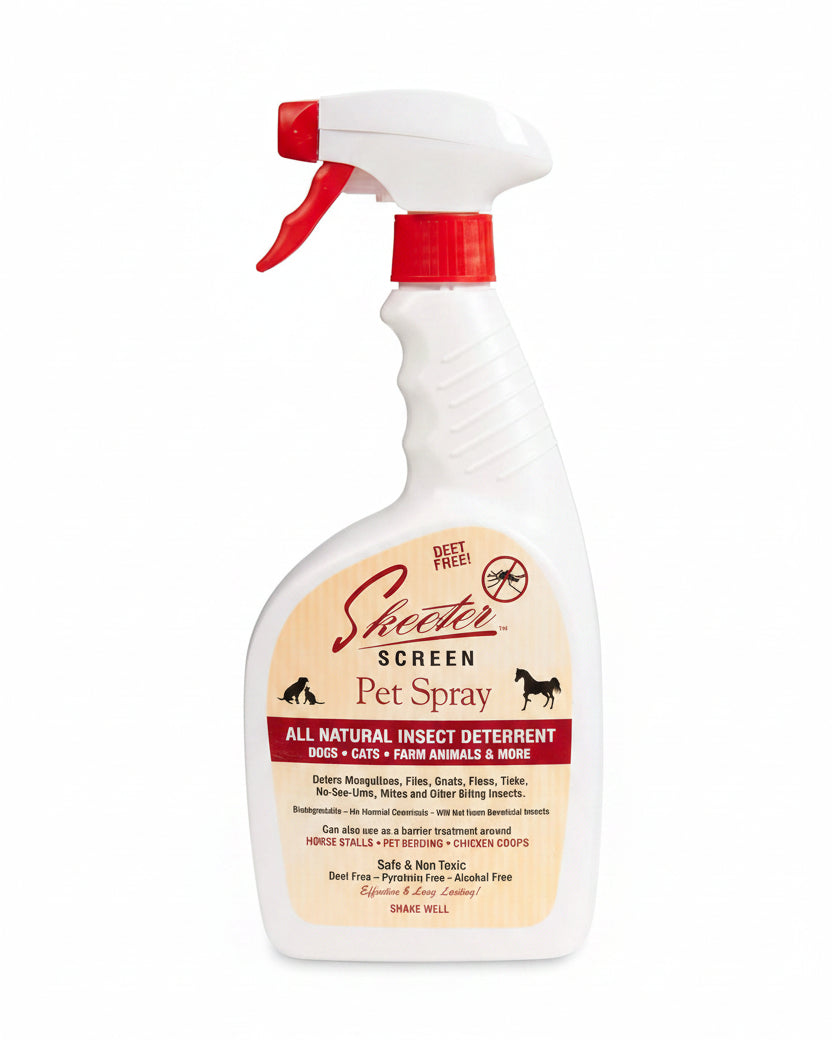 Skeeter Screen Insect Deterrent Spray for Pets & Farm Animals - 32 Fl Oz | Deet Free, Effective, Long Lasting - Deters Gnats, Chiggers, Flies, Fleas & Ticks - Stalls, Bedding, Chicken Coops