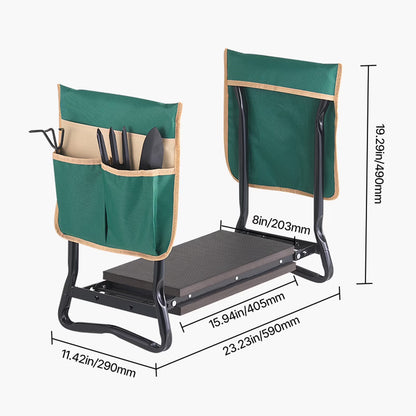 Outdoor Kneeler and Chair, 8-Inch Broad Cushion, Robust Outdoor Kneeling Bench, Collapsible Yard Chair with Dual Equipment Pouches, Alleviate Knee & Spinal Discomfort, Handy Yard Seat