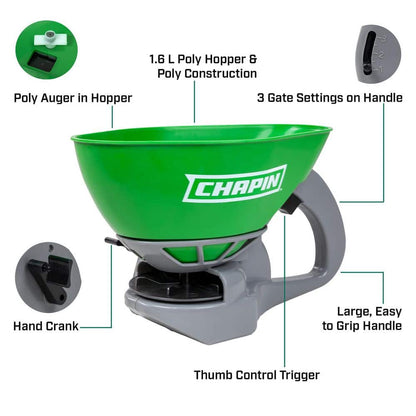 8706G Spreader, Hand Crank, Poly Scoop, 3 Settings, Spreads Fertilizer and Seeds, 0.3 Gal