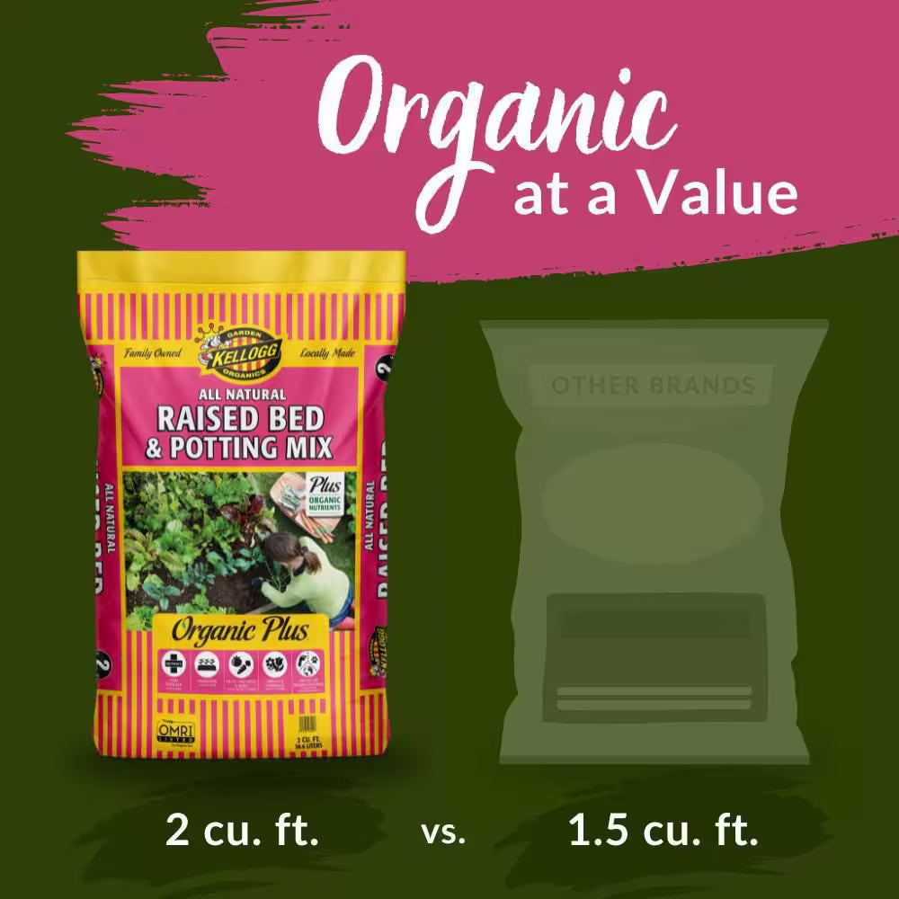 Organic Raised Bed and Potting Mix, All Natural Premium Soil 2 Cu. Ft., OMRI Listed