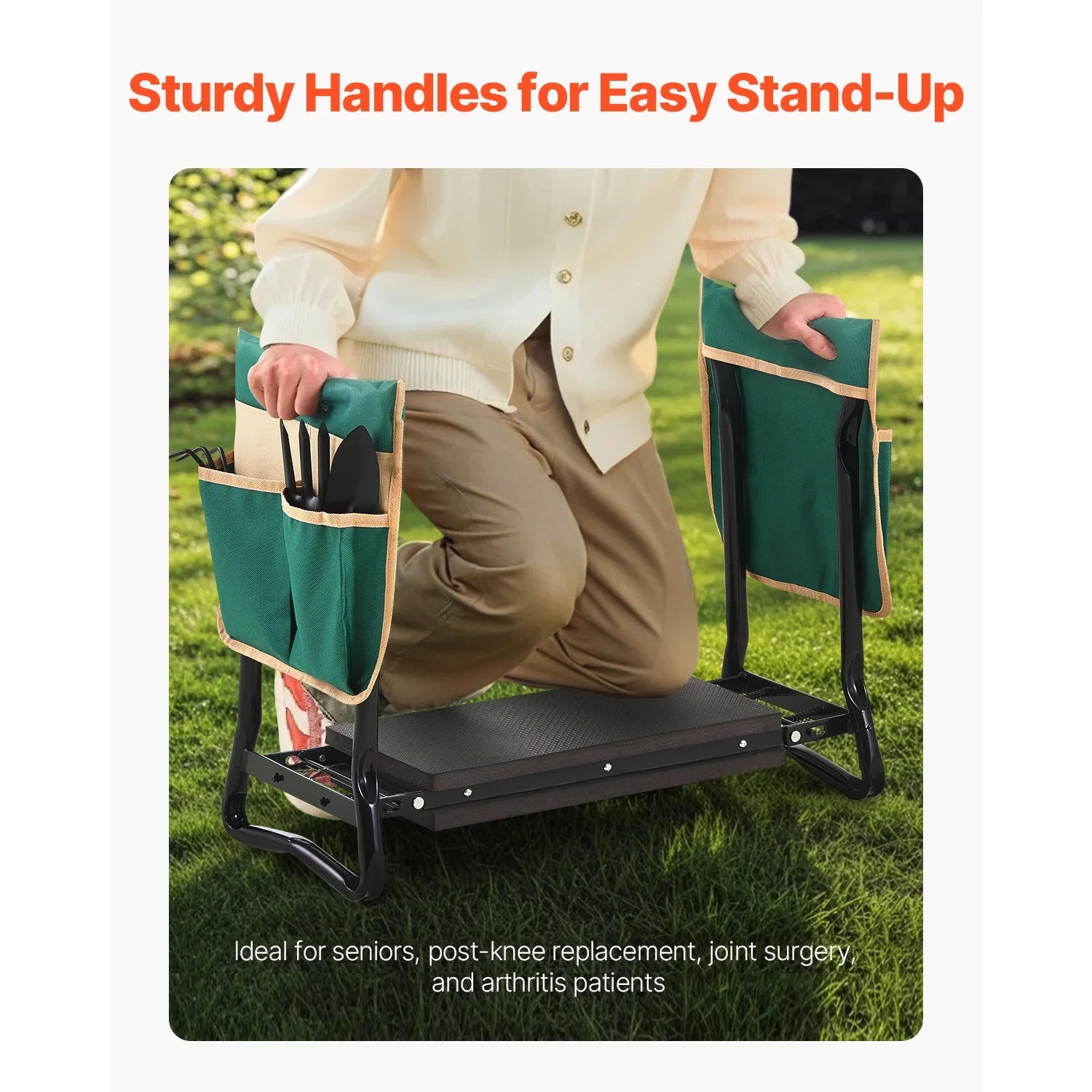 Outdoor Kneeler and Chair, 8-Inch Broad Cushion, Robust Outdoor Kneeling Bench, Collapsible Yard Chair with Dual Equipment Pouches, Alleviate Knee & Spinal Discomfort, Handy Yard Seat
