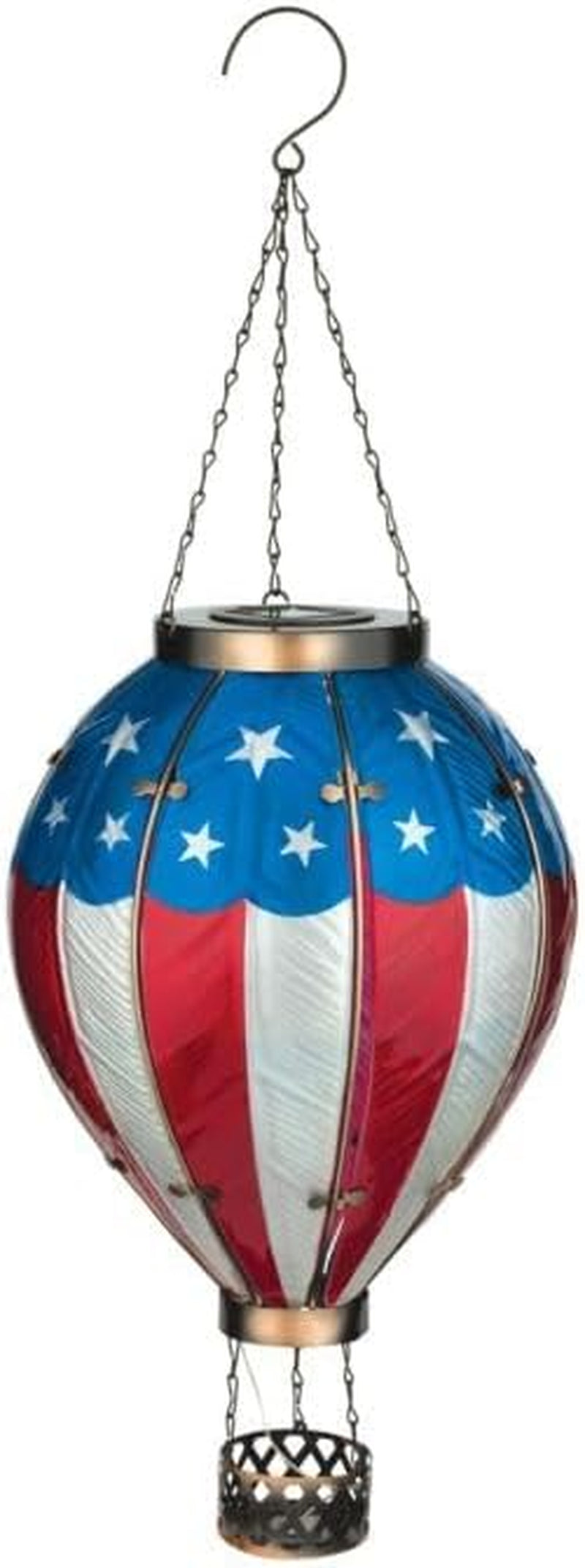 Hot Air Balloon Solar Lantern – Hanging Solar-Powered LED Lights, Waterproof Portable Decorative Outdoor Lamp Made of Metal & Glass for Garden, Patios & Pathway – Americana (X-Large)
