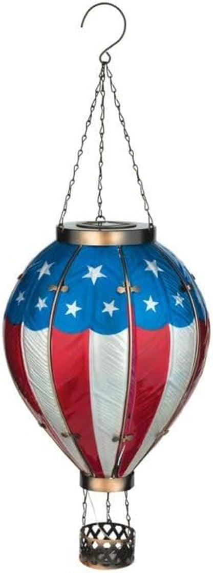 Hot Air Balloon Solar Lantern – Hanging Solar-Powered LED Lights, Waterproof Portable Decorative Outdoor Lamp Made of Metal & Glass for Garden, Patios & Pathway – Americana (X-Large)