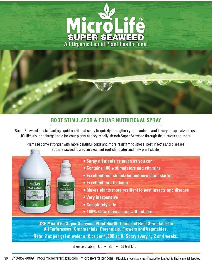 Microlife Super Seaweed Professional Grade Organic Liquid Concentrate Root Stimulator & Foliar Nutritional Spray for All Plants, 1 Quart