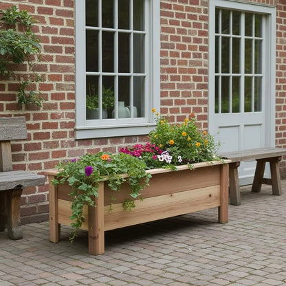 Handmade Heavy Duty Rectangular Raised Outdoor Cedar Wood Garden Planter Box with Legs, Farmhouse Flowers, Vegetables 60" 52" 46" 36" 24"6佛G