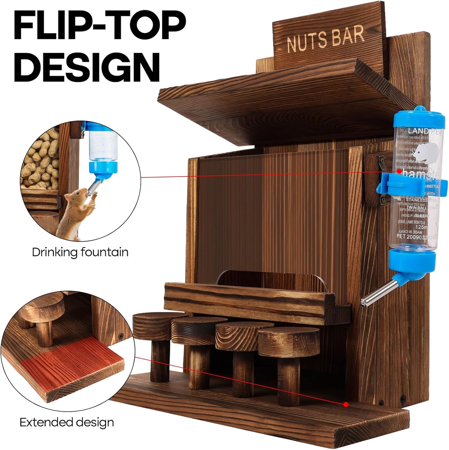 Squirrel Feeders for outside Tree Wooden Squirrel Picnic Table Feeder for Corn Peanut Hanging Chipmunk House the Nut Bar with Squirrel Water Feeder