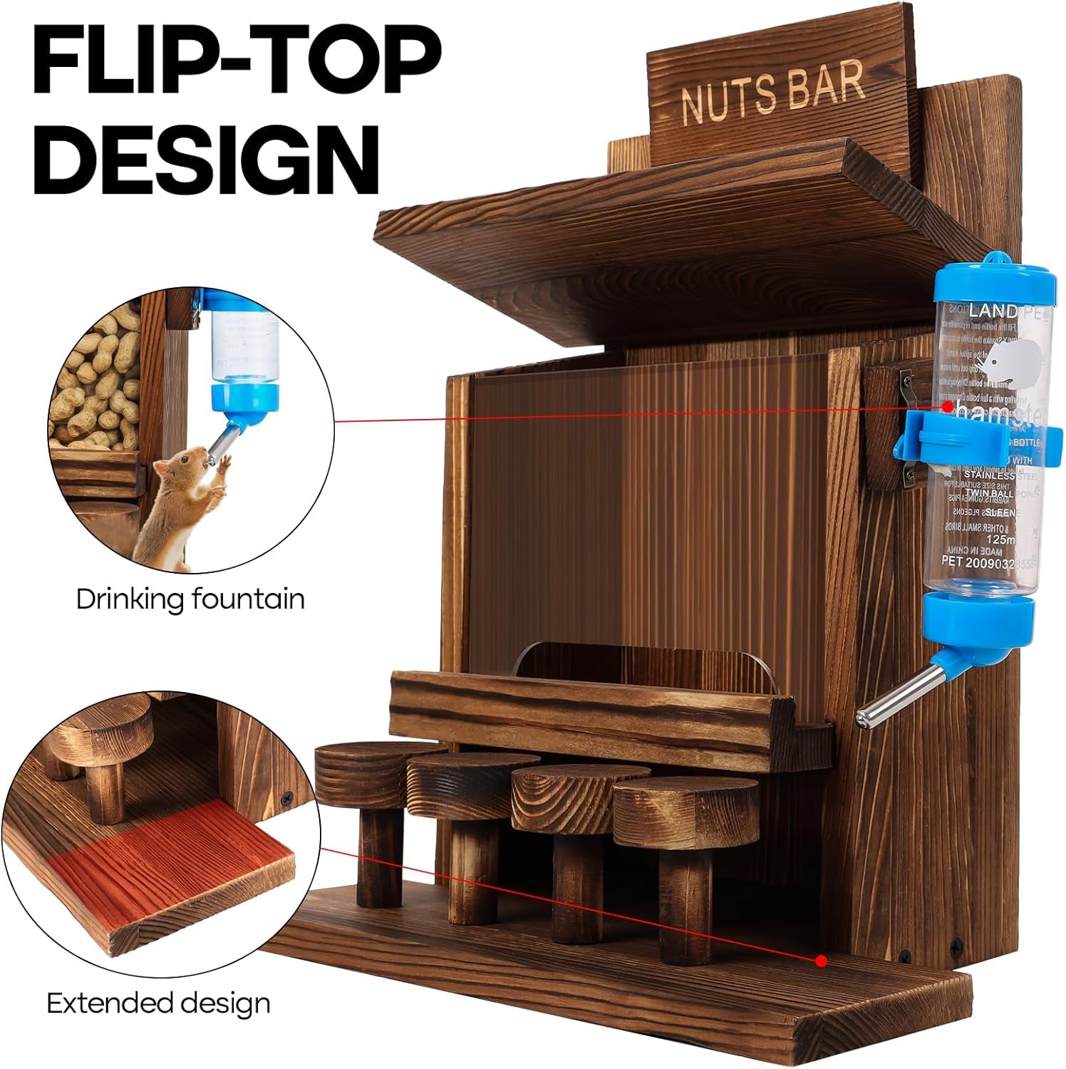 Squirrel Feeders for outside Tree Wooden Squirrel Picnic Table Feeder for Corn Peanut Hanging Chipmunk House the Nut Bar with Squirrel Water Feeder