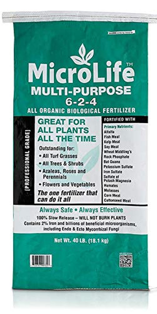 Microlife Multi-Purpose (6-2-4) Professional Grade Granular Organic Fertilizer for All Plants All the Time, 40 LBS