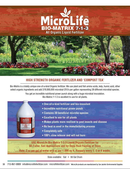 Microlife Bio-Matrix (7-1-3) Professional Grade Liquid Organic Biological Fertilizer, 1 Gallon