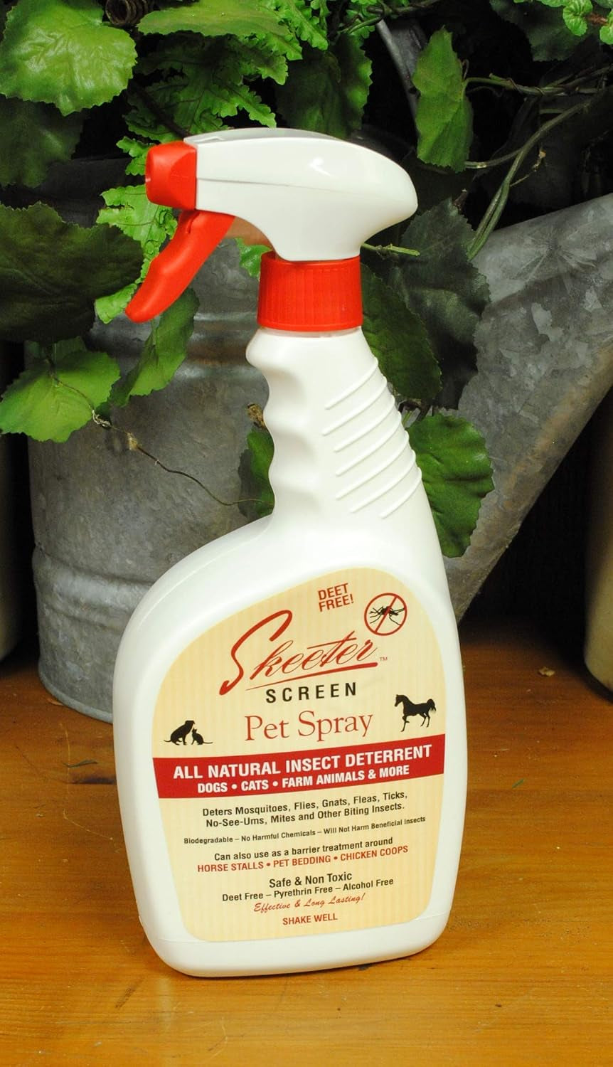 Skeeter Screen Insect Deterrent Spray for Pets & Farm Animals - 32 Fl Oz | Deet Free, Effective, Long Lasting - Deters Gnats, Chiggers, Flies, Fleas & Ticks - Stalls, Bedding, Chicken Coops